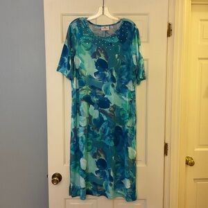 NEW Quacker Factory Studded Embellished Midi Dress Blue Floral Size M NWOT